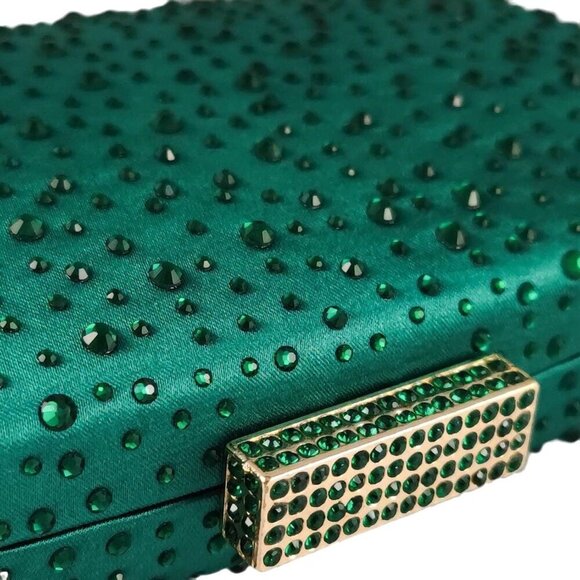 🆕 Women Green Crystal Clutch Purses Evening Wedding Party Bridal Rhinestone Bag - Picture 4 of 9